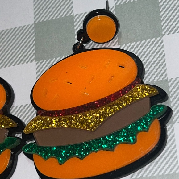 Glittery Quirky Burger Earrings - Picture 5 of 6